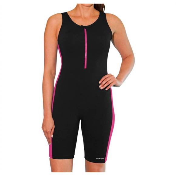 NEW DOLFIN color block chlorine resistant zip front aquatard in black and pink - Picture 1 of 2